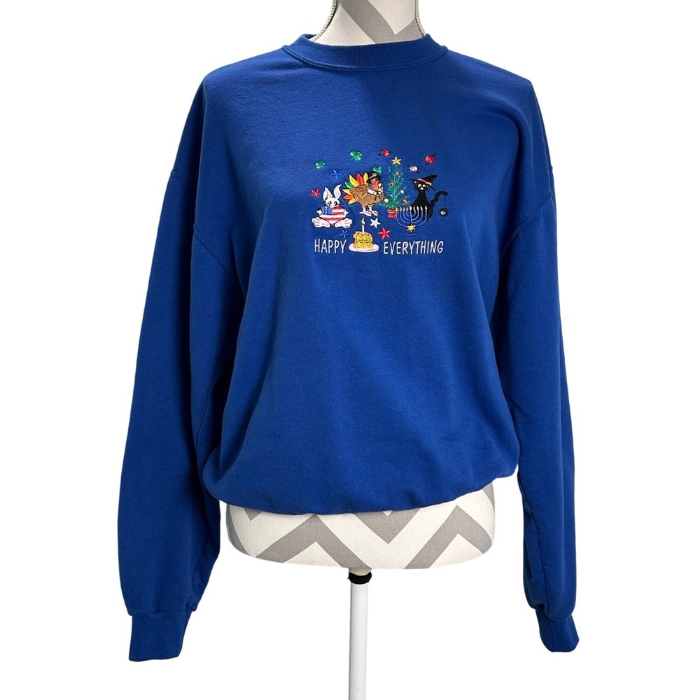 Vintage Peanut Butter & Jelly Happy Everything Holiday‎ Sweatshirt Blue Medium